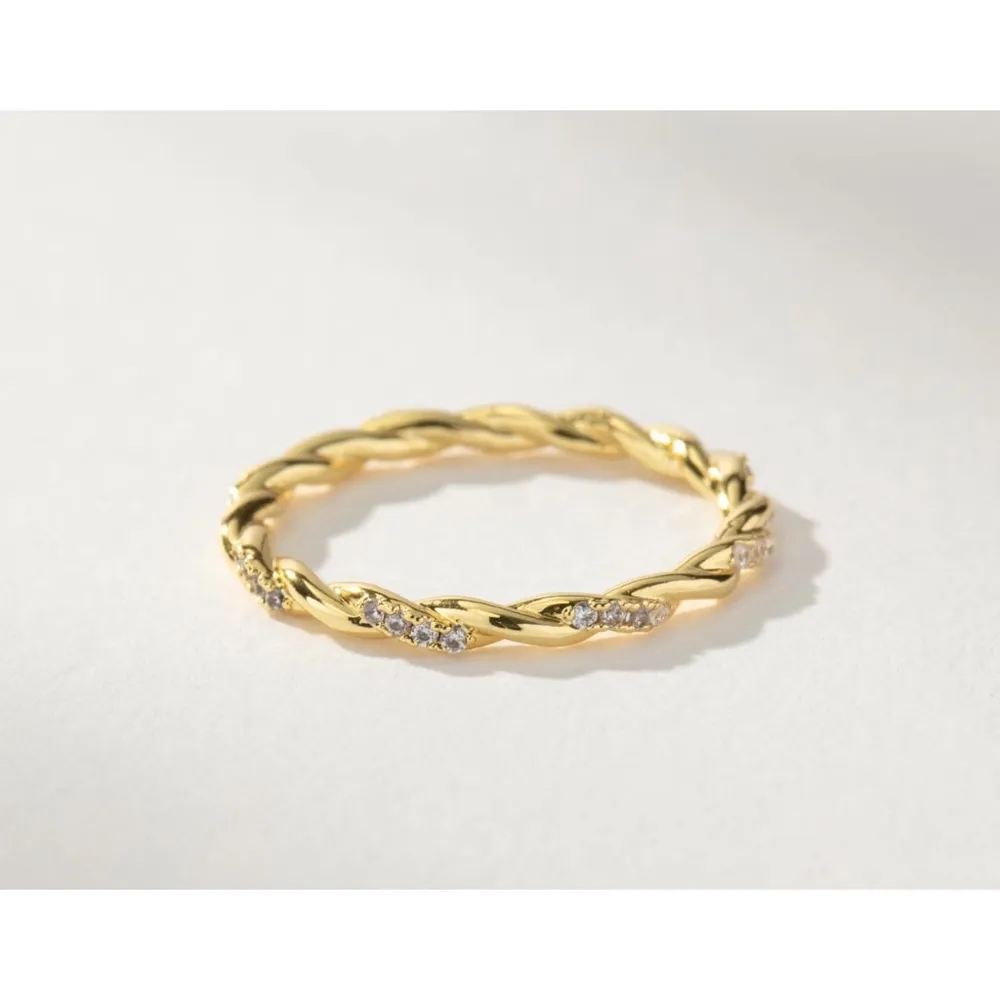 14k Gold Plated 925 Silver Simulated Diamond Eternity‎ Stacking Ring, Size 7 - Image 3