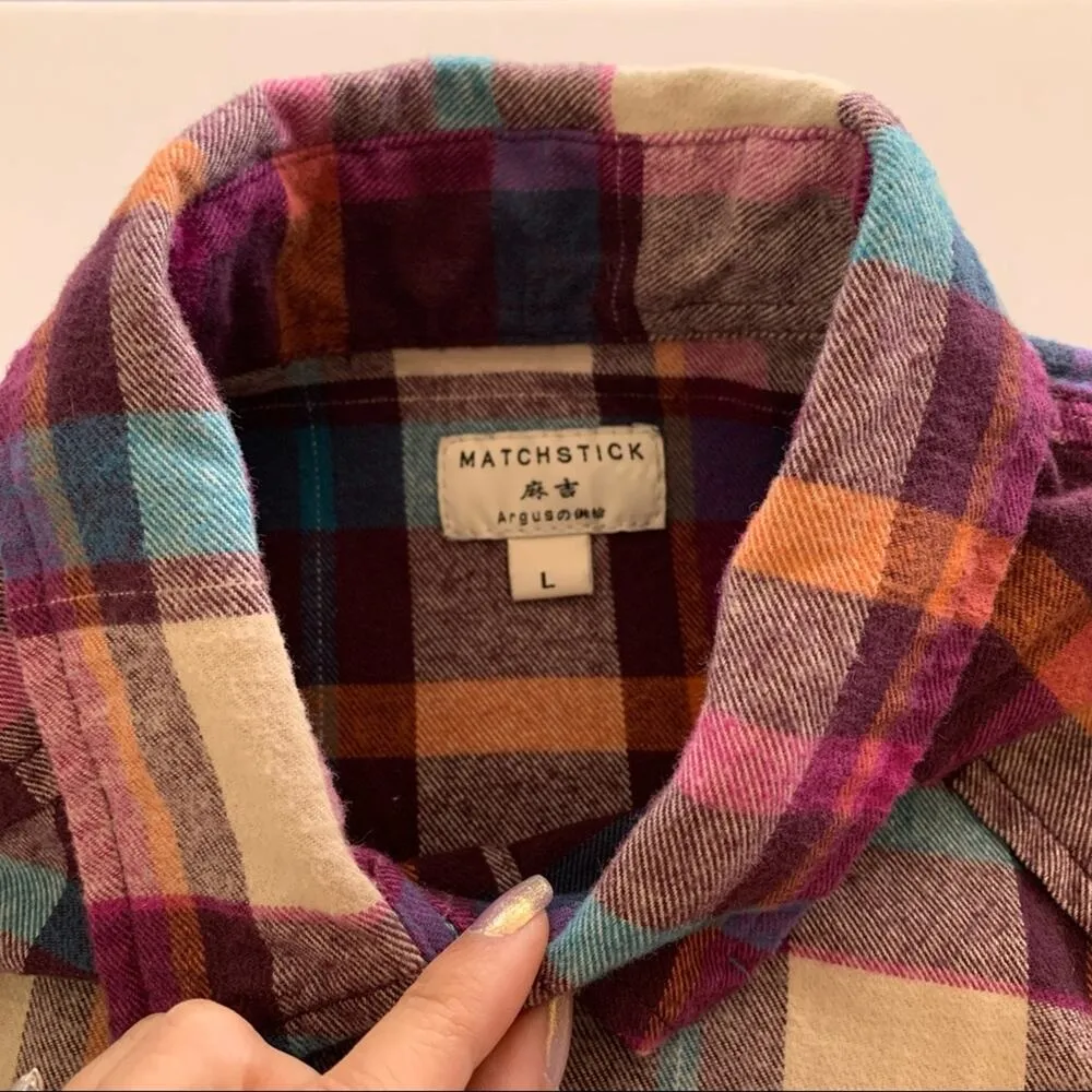 Via Penny Lane Reworked Apparel | Maroon 5 Graphic Button Up Plaid Shirt Large Blue - Image 6