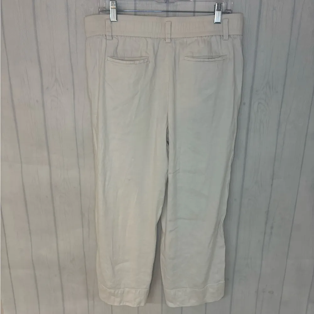Loft Linen Julie Trouser Pants Womens Size Medium Ivory Straight Leg Cap… - Image 10
