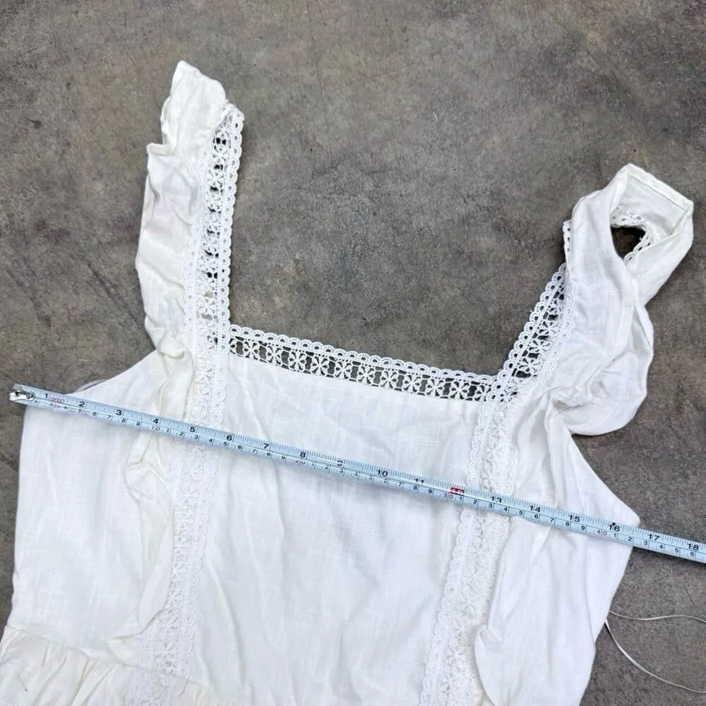 Altar’d State white linen coquette cottagecore crochet detail dress - Image 5