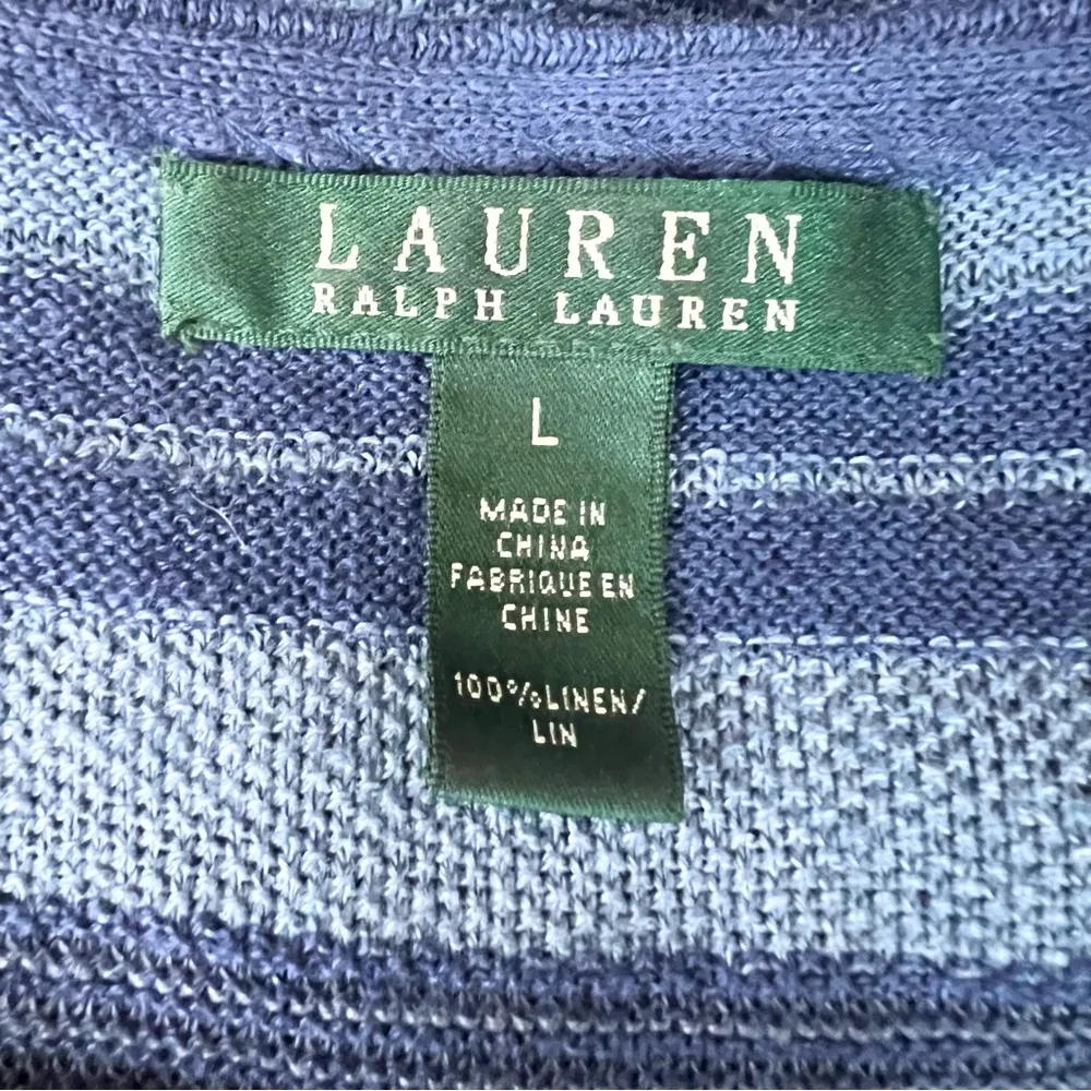 Lauren Ralph Lauren Blue Striped Linen Top Size Large - Image 5