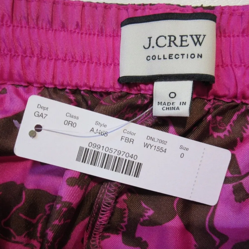 NWT J.Crew Collection Pull-on Silk-Twill Pant in Fuchsia Brown Sleepy Lions 0 - Image 2