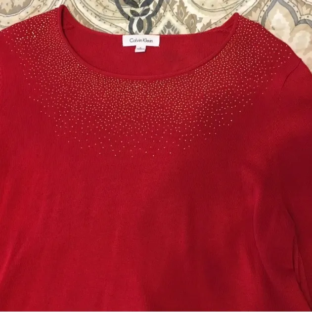Calvin‎ Klein beaded red long sleeve women’s blouse large - Image 5