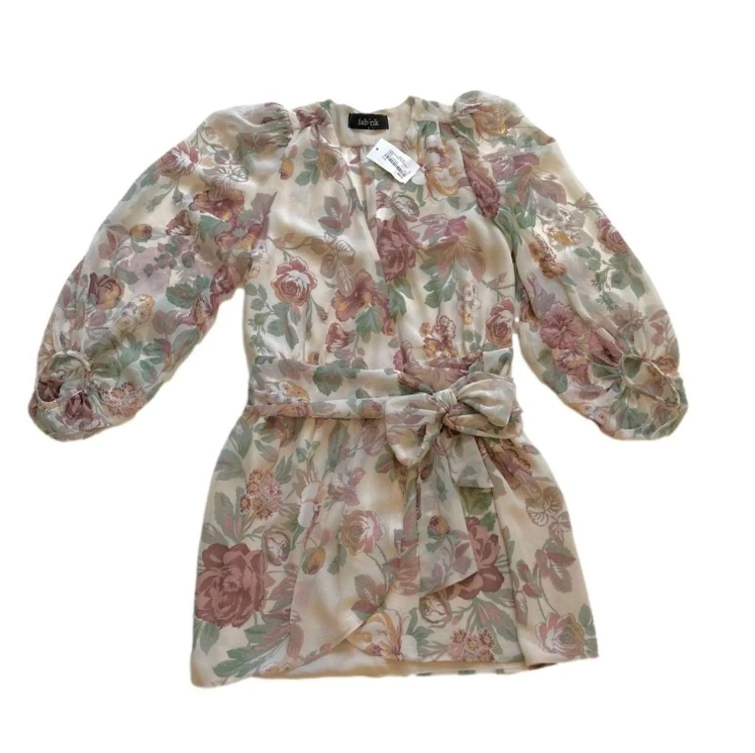 Fab’rik Dress Marnie Floral Print Chiffon Lantern Sleeves Wrap Tie Small NEW - Image 12