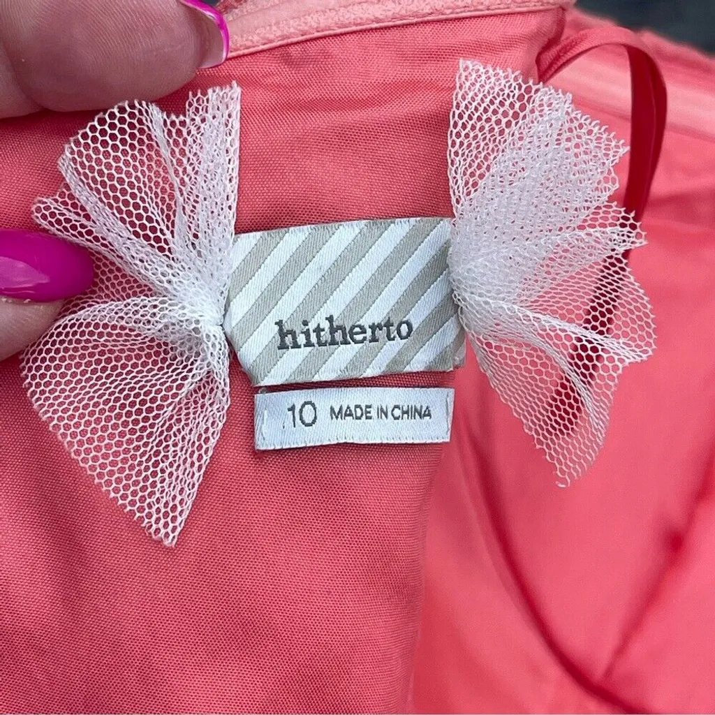 Vintage Anthropologie Hitherto Y2K Sz 10 Catherina coral cotton Strapless Dress - Image 9