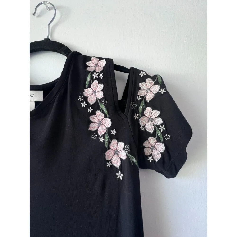 Women's mini embroidered black dress Style & Co Floral Swing Knee Cold XS - Image 7