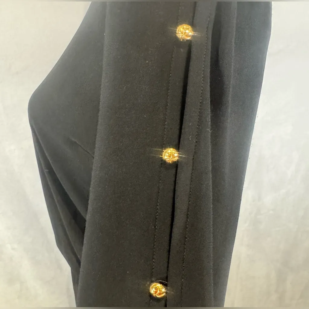 White House Black Market gold button split sleeve black blouson dress size XS - Image 3