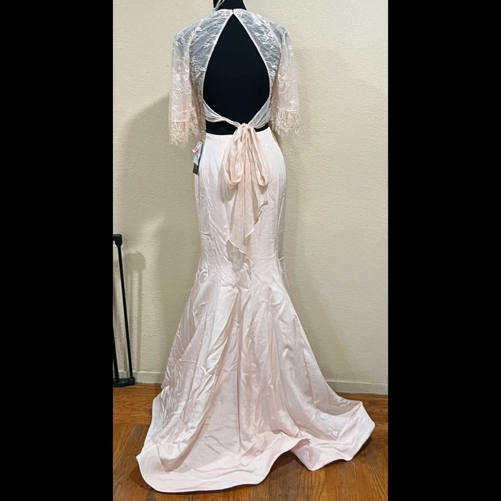 Sherri Hill 50877 blush pink mermaid lace bell sleeve mikado skirt gown NEW 2 - Image 8