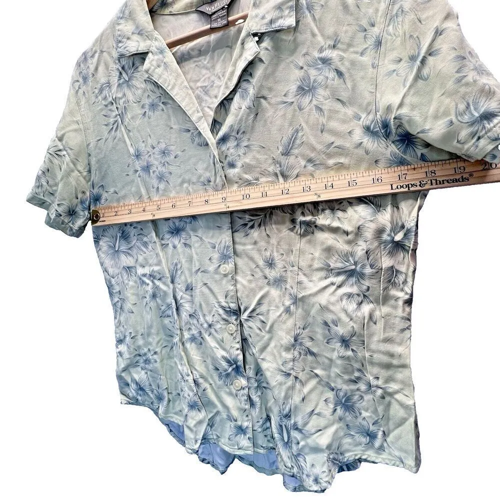 Van Heusen Tan Leaf Fronds Rayon womens flower rayon Hawaiian Shirt size M - Image 3