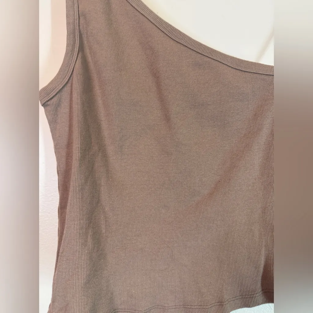 Anthropologie Pilcro The Zeda Ribbed One-Shoulder Top Size Small Taupe Neutral - Image 5