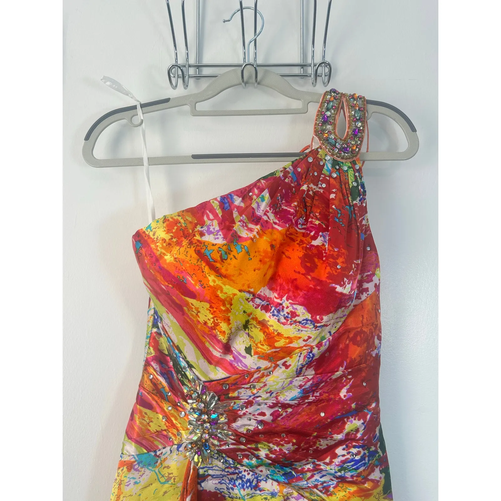 Night Moves Formal Dress Size 2 Rainbow Watercolor Rhinestones Prom Hoco - Image 2