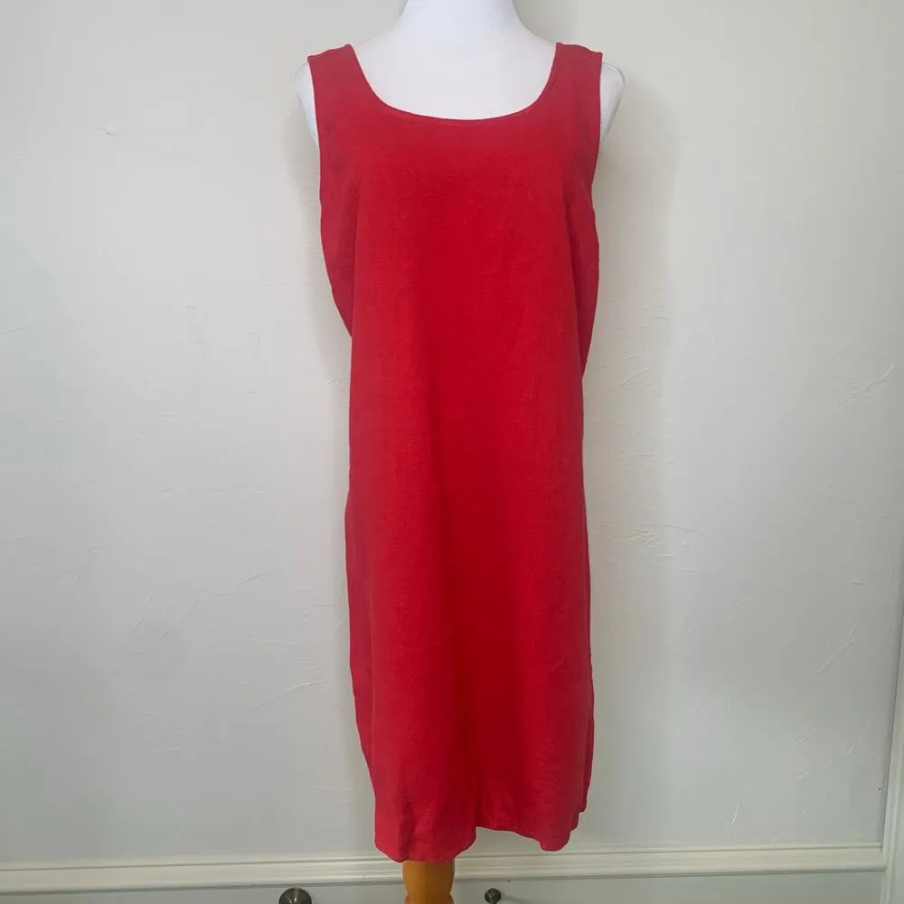 Carole Little Red Dress Jacket Flax Rayon Tencel Sz 14 Beaded Sleeves - Image 2