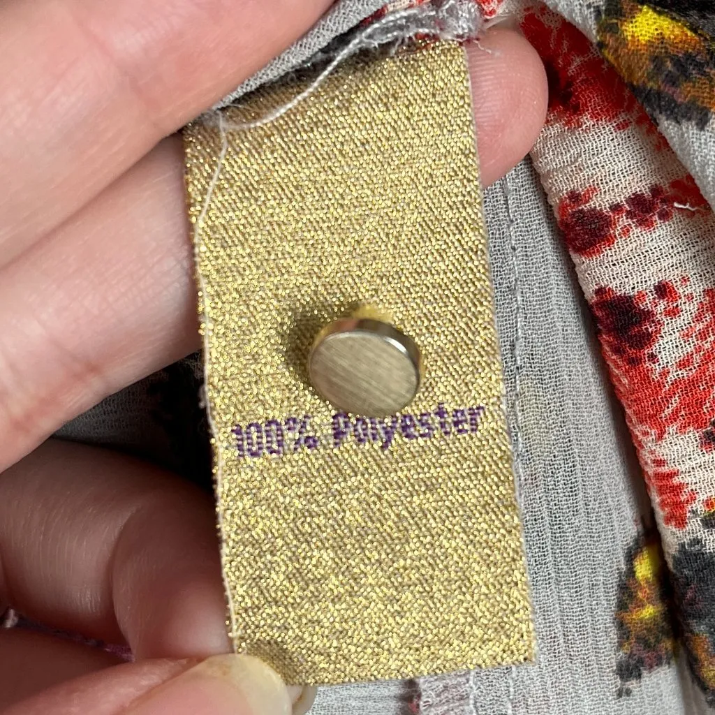 Princess Vera Wang Sheer Floral Blouse Womens XL Gray 3/4 Sleeve Boho Lagenlook - Image 7