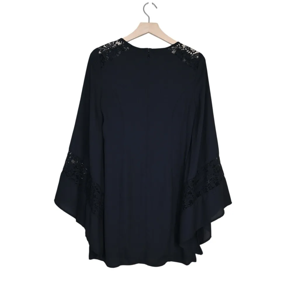 Express Women's 4 Black Bell Sleeve Lace Lined Mini Dress - Image 2