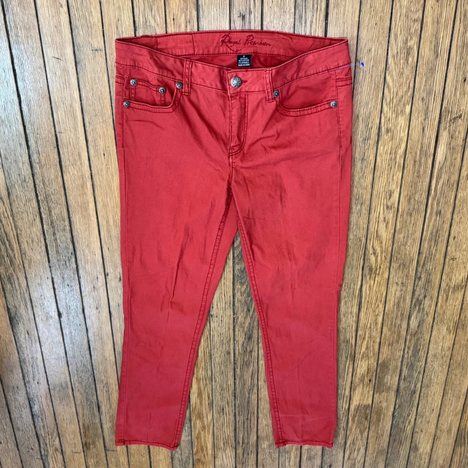 Royal Premium Colored Denim Jeans Embroidered Pockets Size 8‎ Red - Image 11