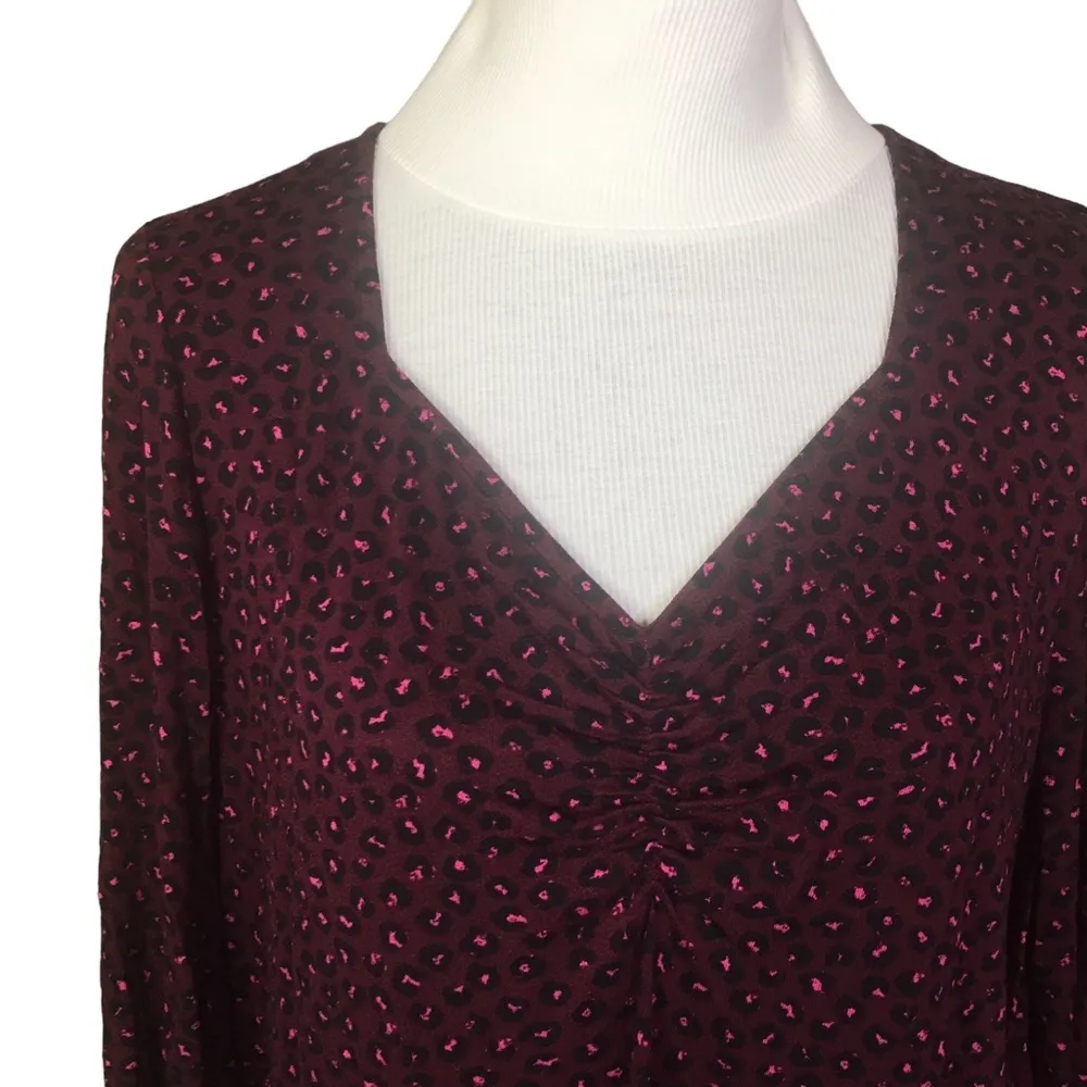 New Lane Bryant Swing Top Size 18/20 Ruched 3/4 Sleeve Leopard Cheetah Print - Image 2