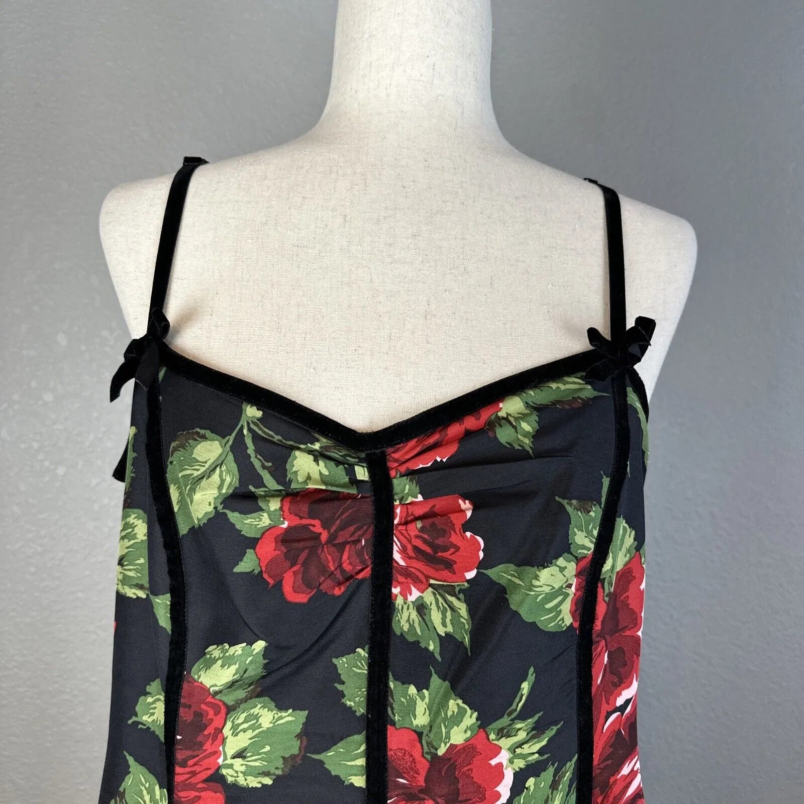 L.K. Bennett Women A-Line Panel Dress 12 Black Floral Rose 100% Silk Velvet Trim - Image 2