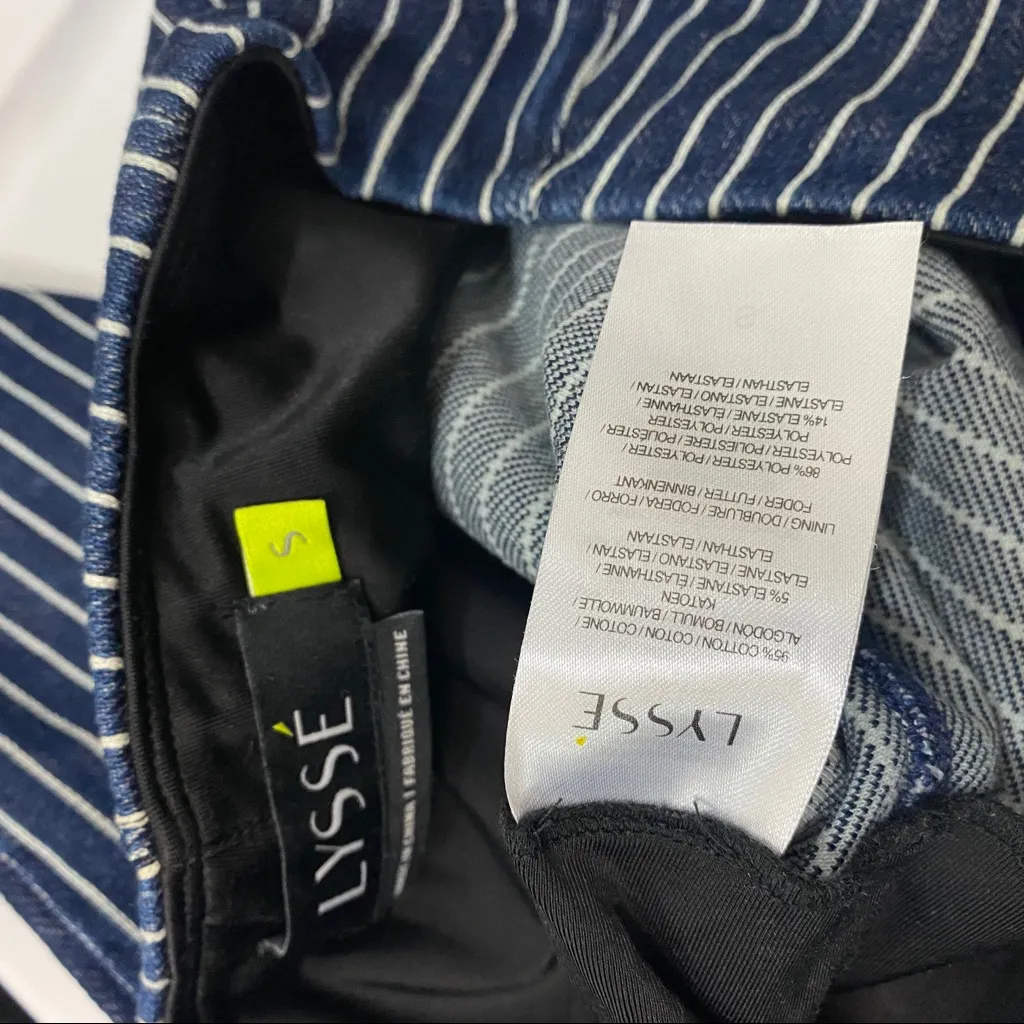 Lysse Denim Cuffed Crop Legging Pinstripe Striped Zipper Detail size S Small - Image 8