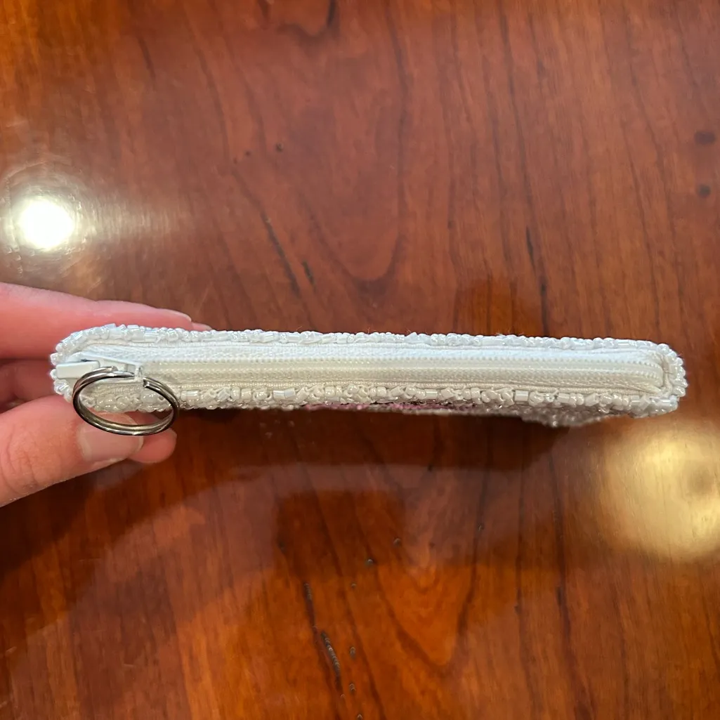 NWOT Tiana NY White Gray Skull & Pink Star Beaded Coin Purse Pouch - Image 4