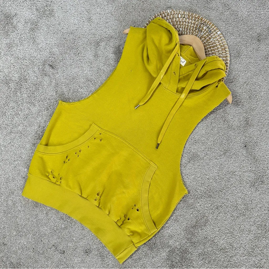 Niyama Sol Women’s Sleeveless Destroyed Hoodie in Chartreuse Yellow XL - Image 3