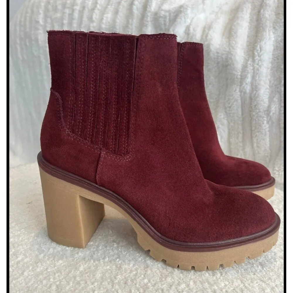 Dolce Vita Caster H2O Platform Maroon Suede Waterproof Ankle Booties Red Size 7.5 - Image 2