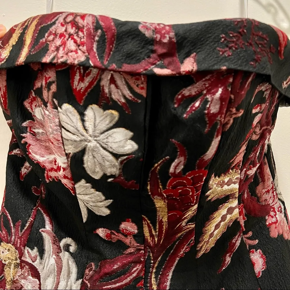 MARCHESA NOTTE Strapless Floral Tea Length Gown, Black, Size 8, NWT - Image 6