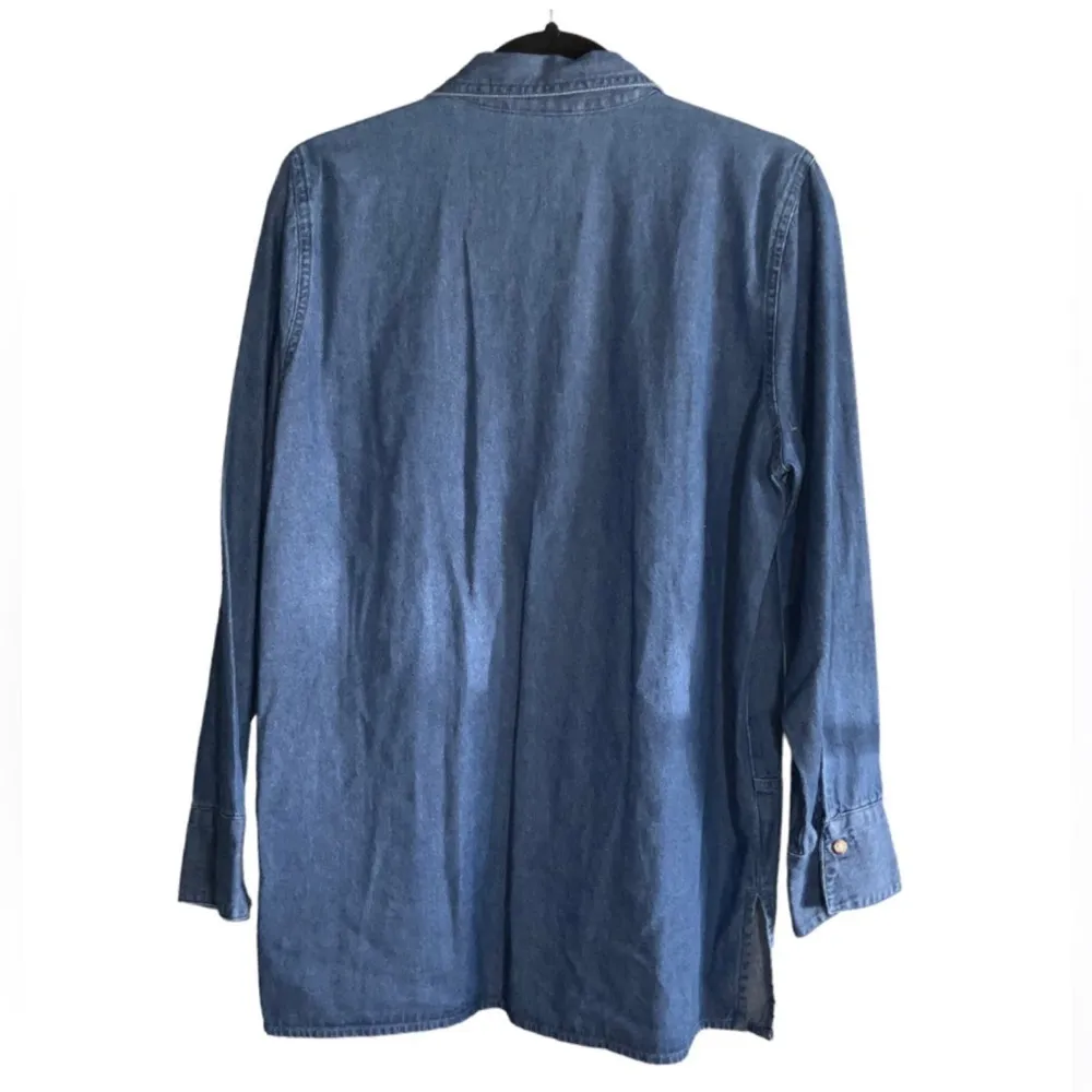 Premier International Vintg Blue Denim Pintuck Long Sleeve Button Front Shirt M Size M - Image 2