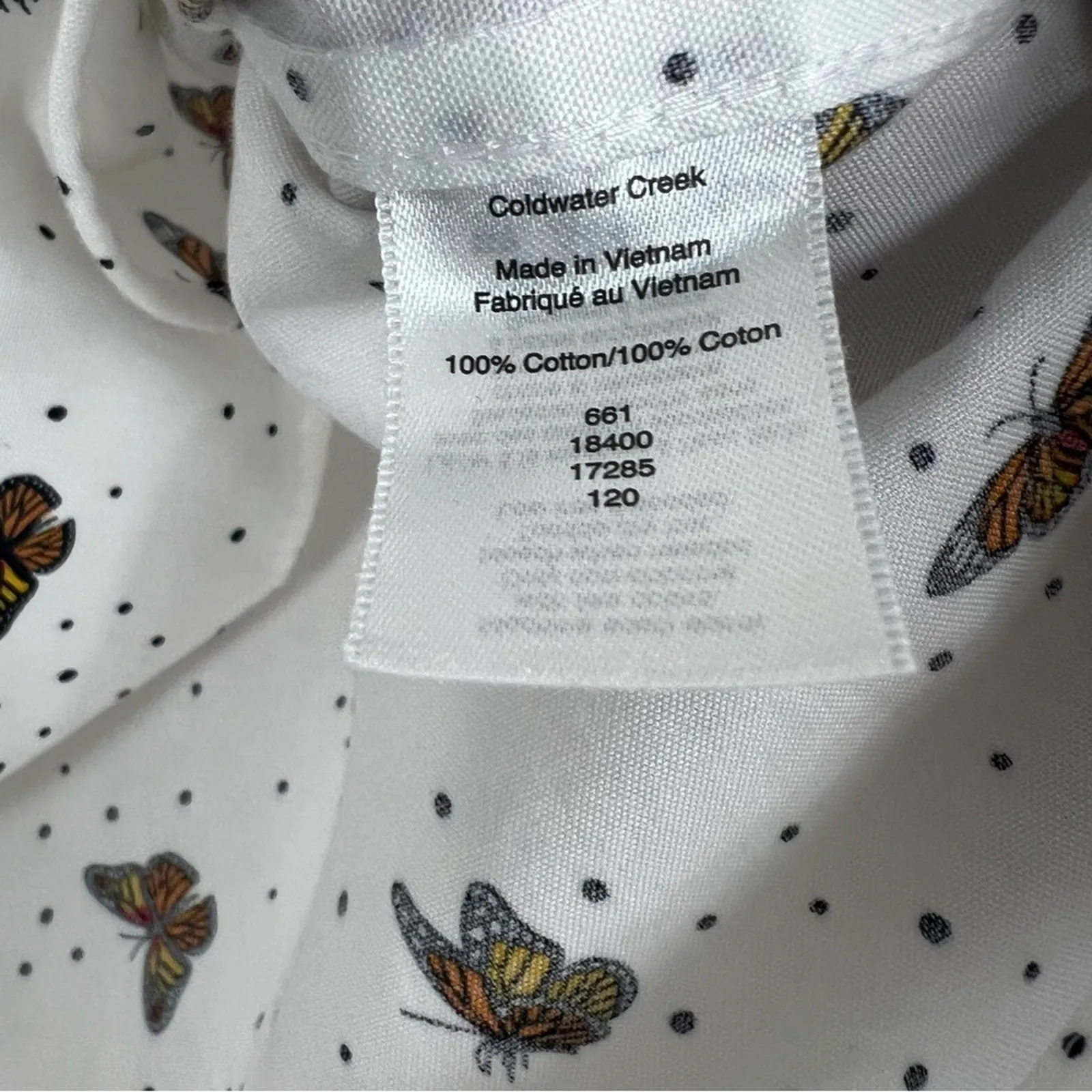 Coldwater Creek Button Down Shirt Womens 12 White Butterfly 100% Cotton Whimsy - Image 5