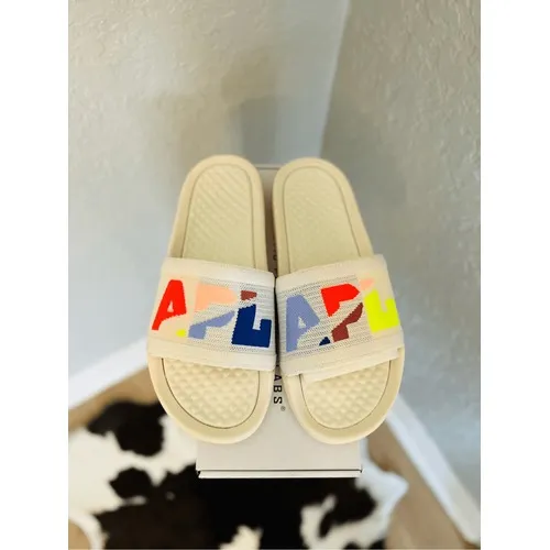 APL‎ Women's Big Logo TechLoom Slide Sandals, Vegan, Neon White Sz 9NWT - Image 4