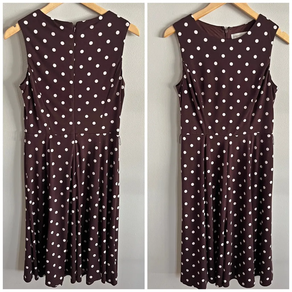 Christopher & Banks Brown White Polka Dot Sleeveless Midi Dress Size 6 - Image 2