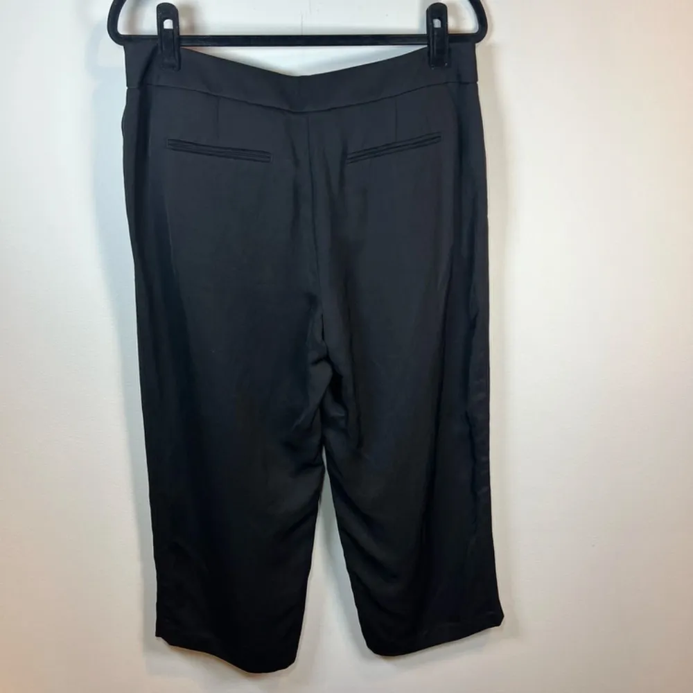 Ann Taylor Loft Tie Waist Cropped Linen Blend Trouser Pants Black Women's Size 8 - Image 9