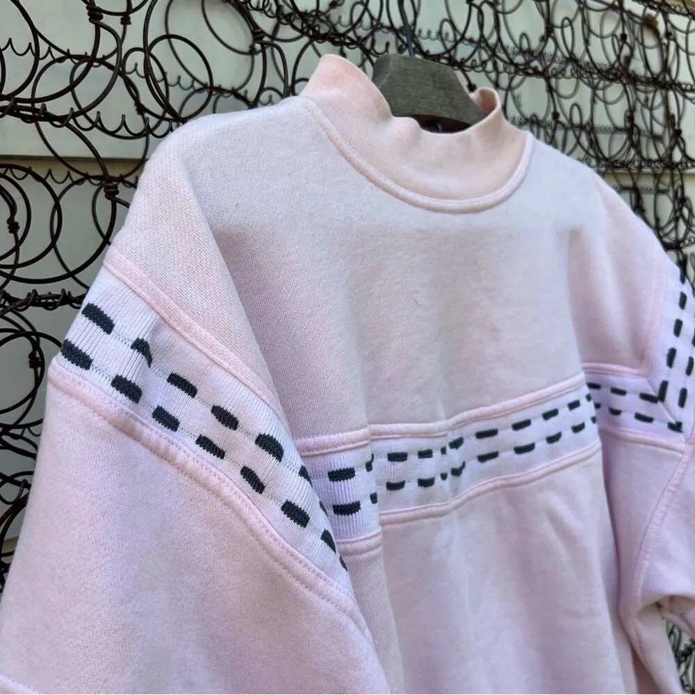 Vintage 80s 90s pink pastel decorative yoke sleeve detail pull over sweatshirt Size L - Image 3
