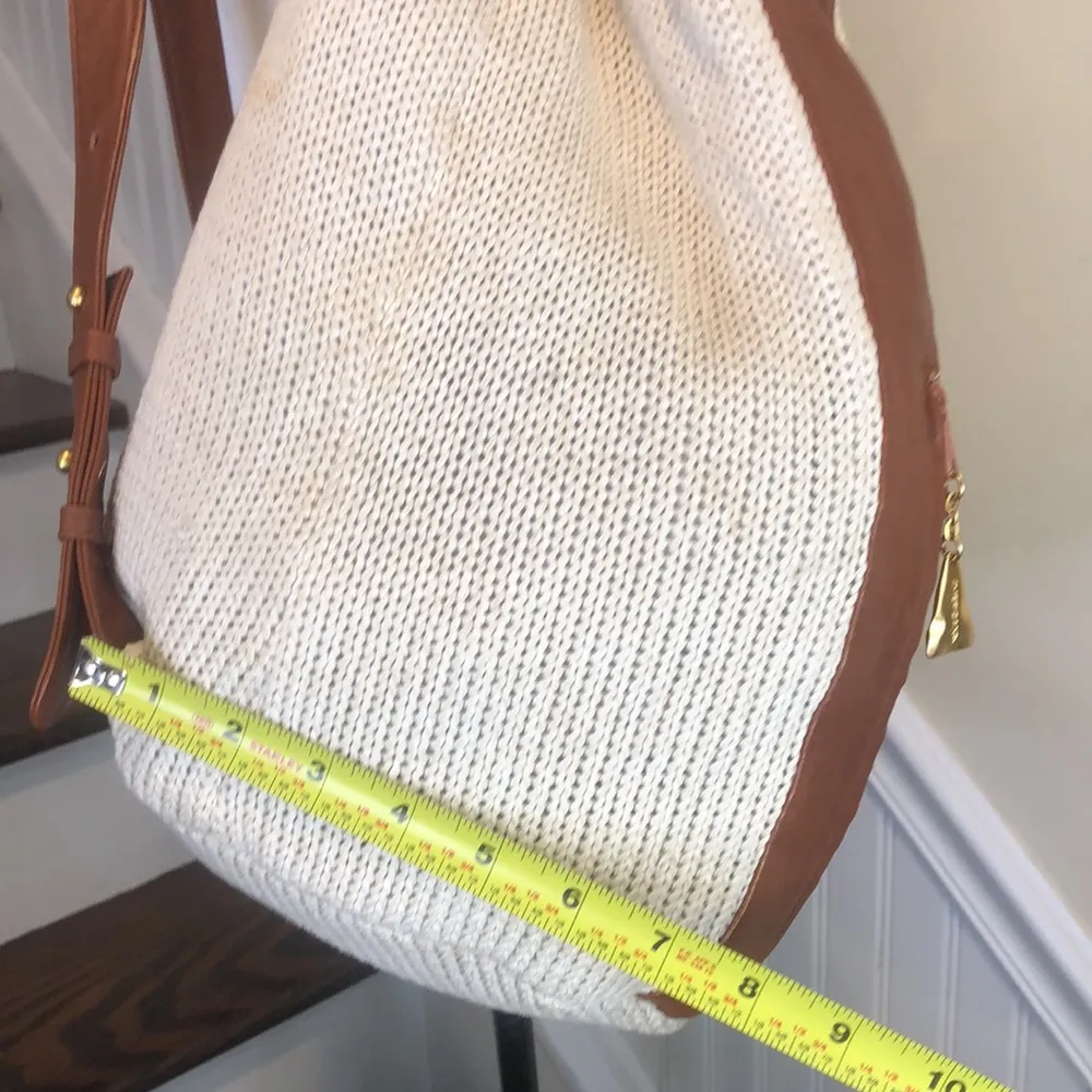 VTG SHARIF AMERICANA Knit Leather Accent Drawstring Bucket Backpack Sling Bag - Image 8