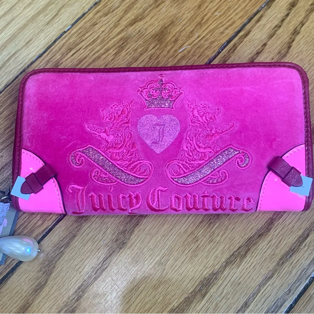 Juicy Couture Pam Gela Pink Magenta Scottie Dogs Velour Full Zip Wallet - Image 5
