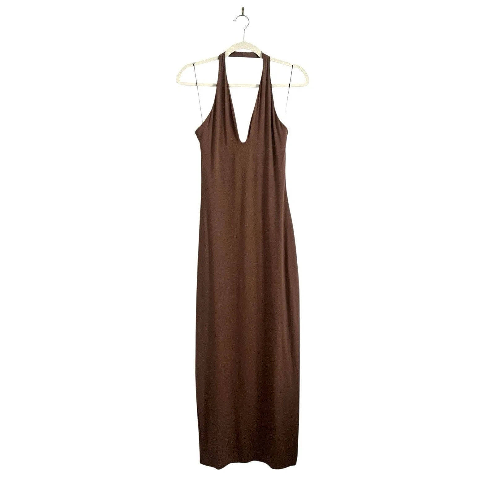 Reformation Halter Knit Midi Dress Brown Size M Chic Cocktail Event party attire - Image 3