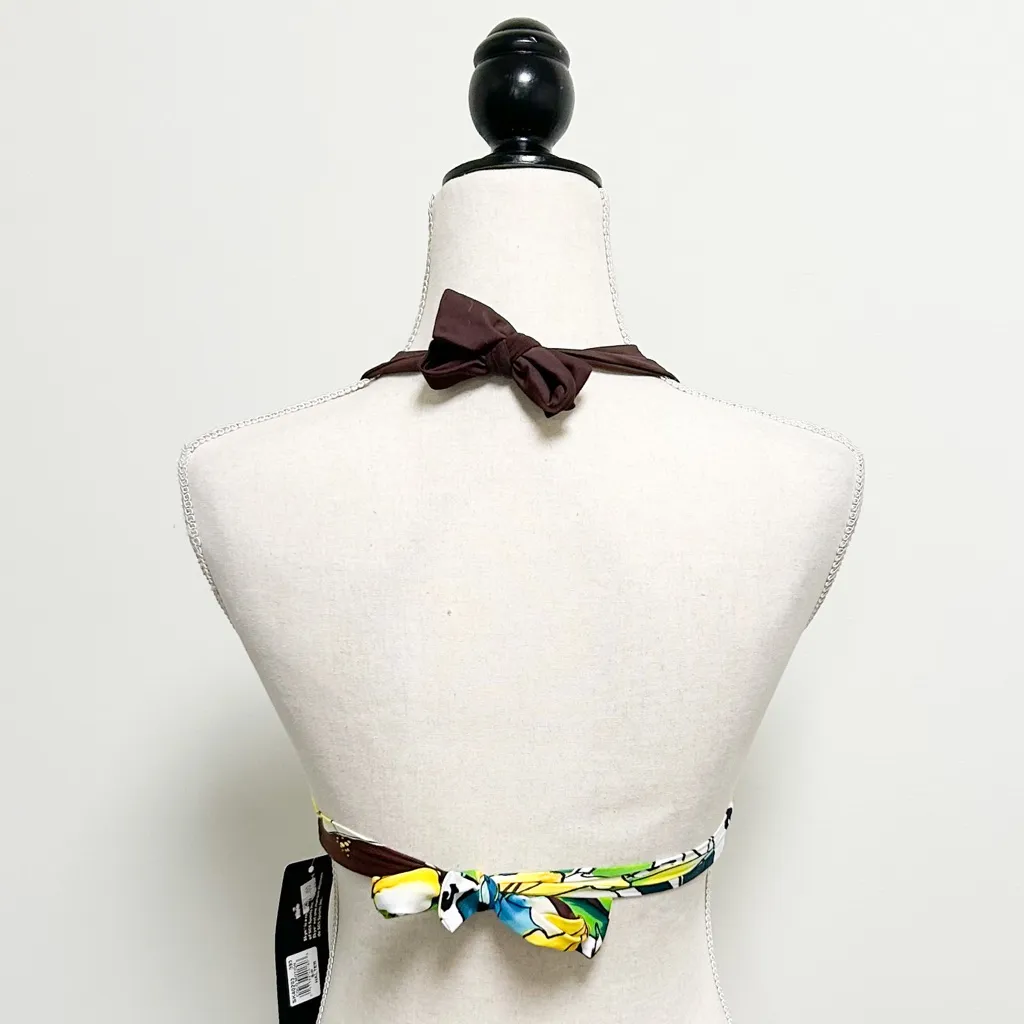 Skye Coco Motion Floral Animal Halter Yellow Brown Triangle Bikini Top NWT Small - Image 5