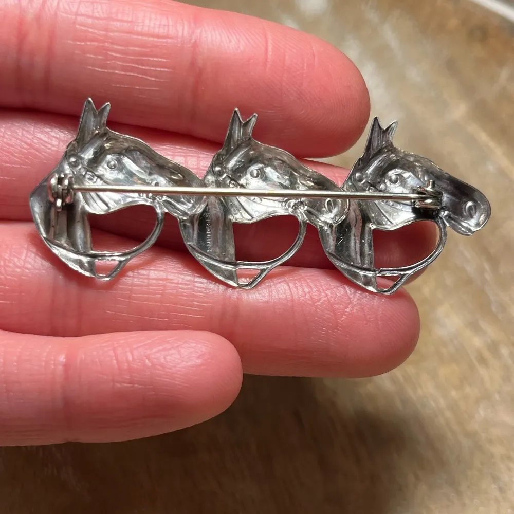 Three Horse Head Equestrian Sterling Silver Pin Brooch - Image 10