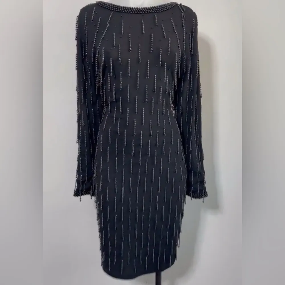 Vintage Laura Winston Black Beaded Midi Dress. (L) Size L - Image 2