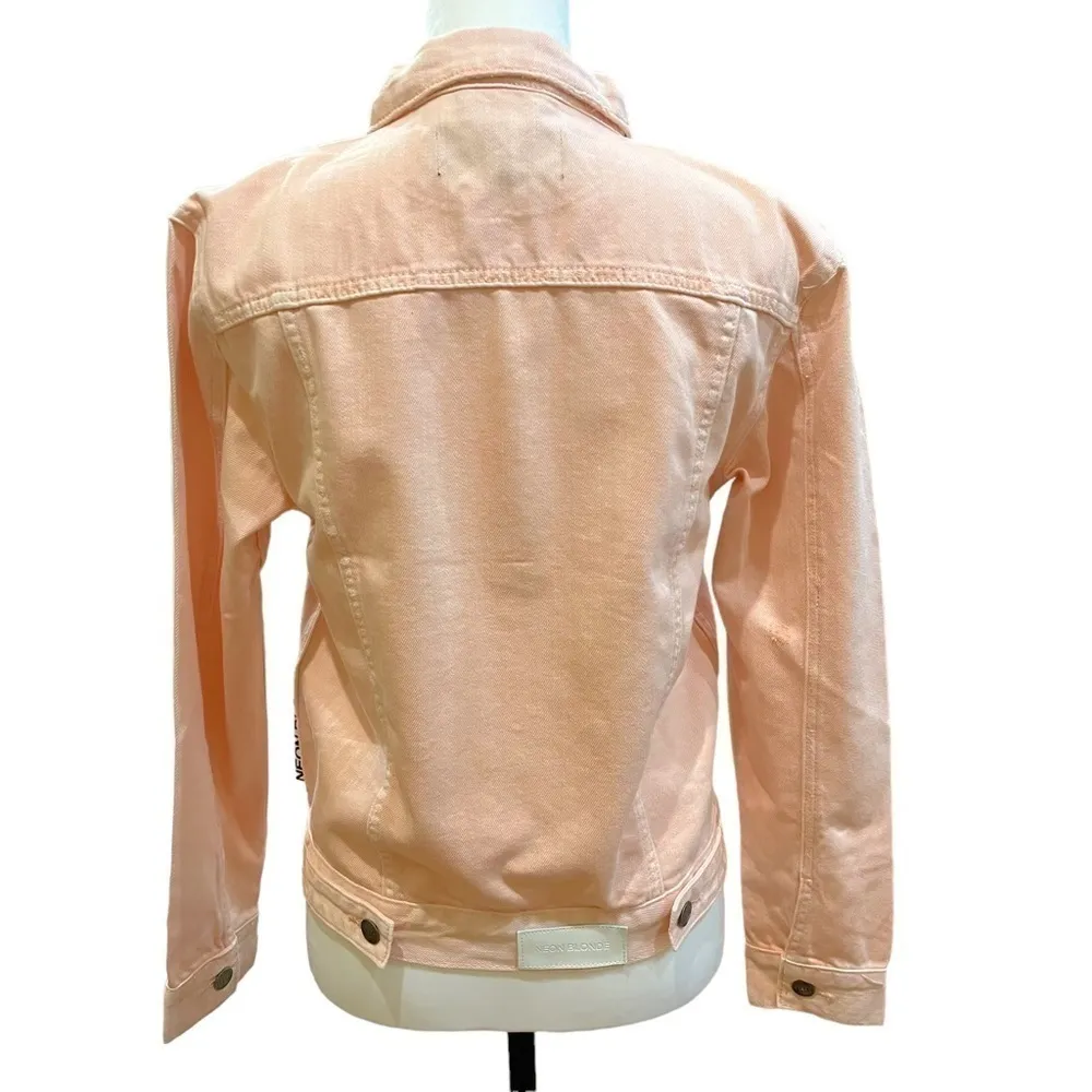 Neon Blonde NWT Women’s Size XS Pink Denim Jacket Pastel “Dreamer” Distressed - Image 6