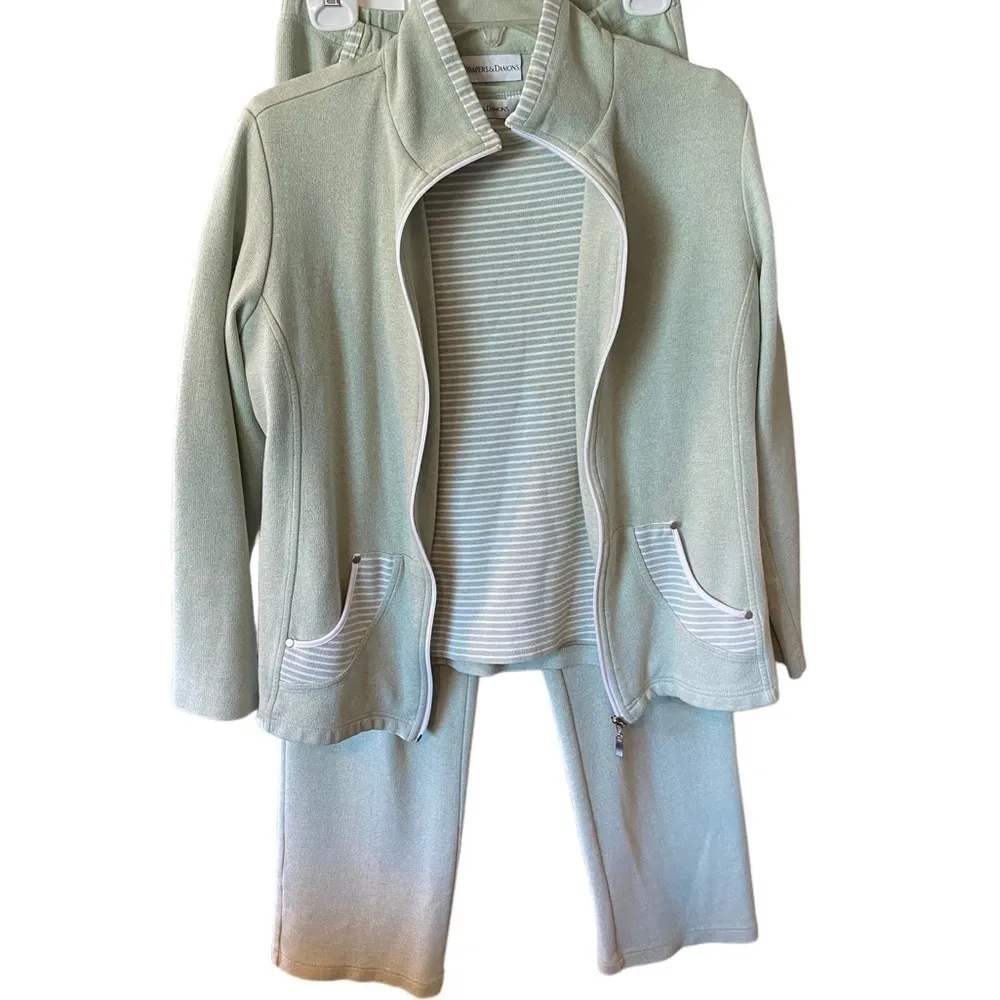 Drawers & Damon Sage green cotton blend lounge set Athleisure Loungewear Size M - Image 15