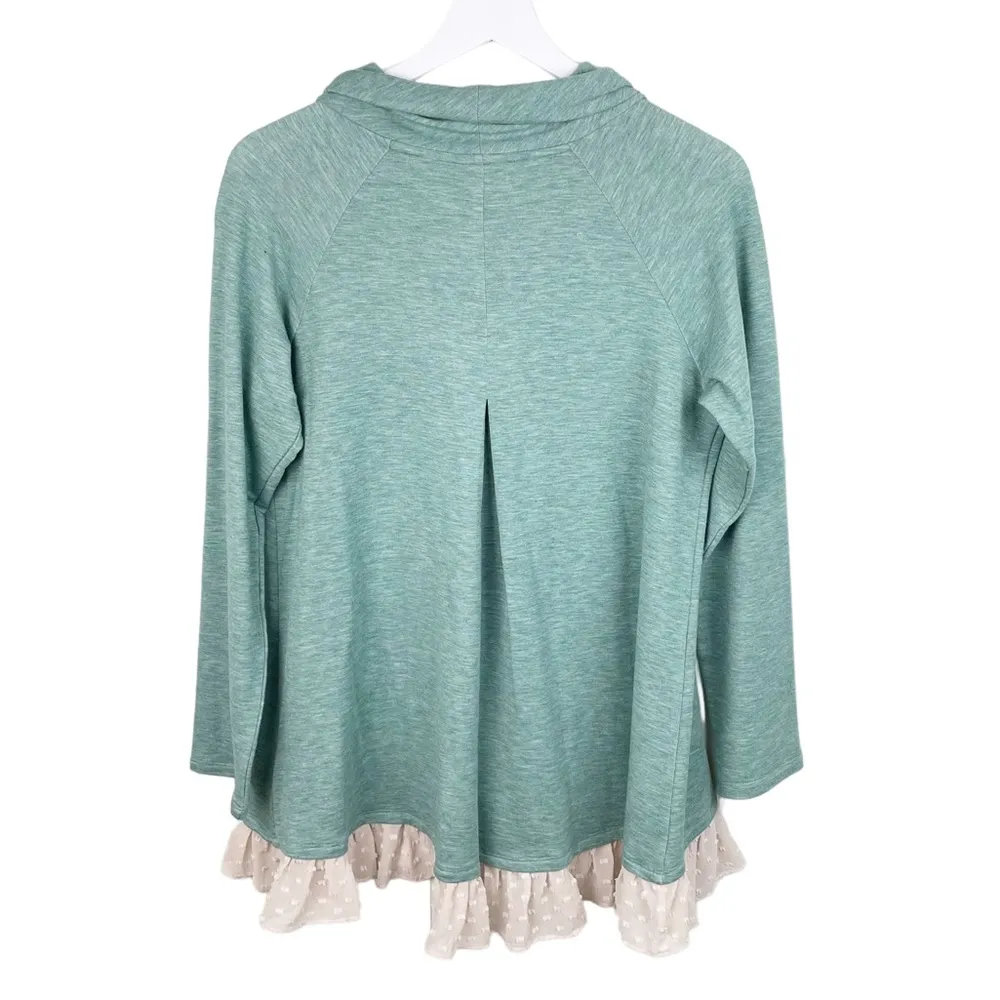 LOGO Lounge by Lori Goldstein Cowl Neck Chiffon Trim Sweater Top Size Medium - Image 2