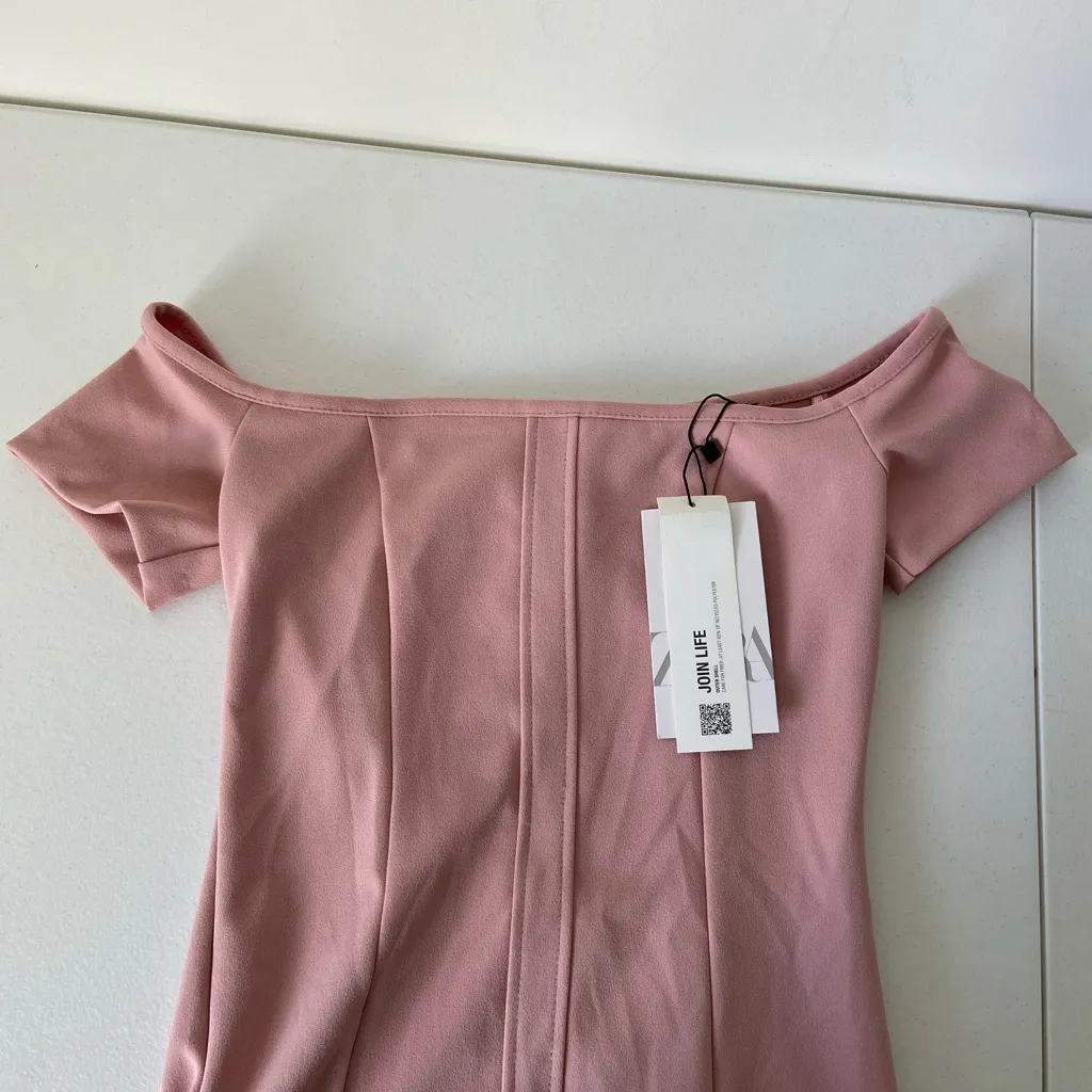 NEW ZARA women’s light pink off shoulder bodycon back‎ slit maxi dress XS - Image 9