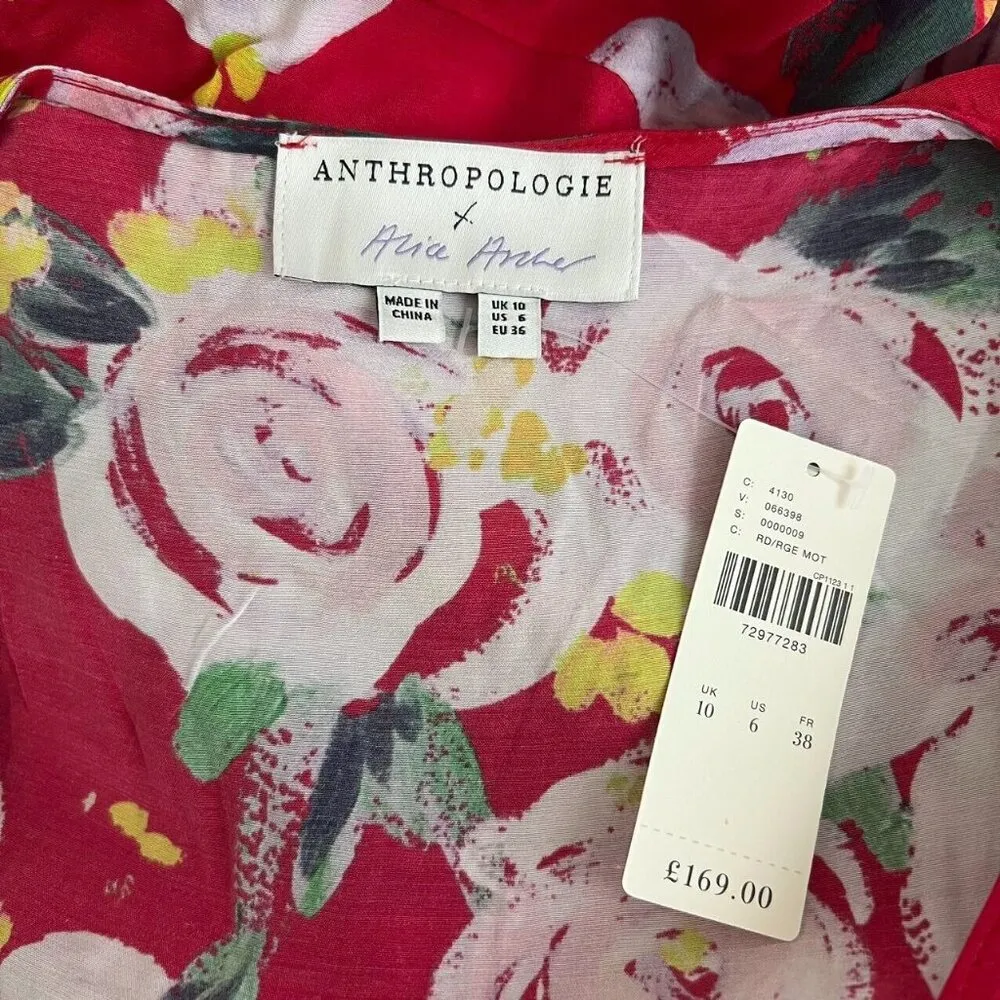 NWT Anthropologie Rosalia Red floral Wrap Midi Dress Size 6 - Image 6