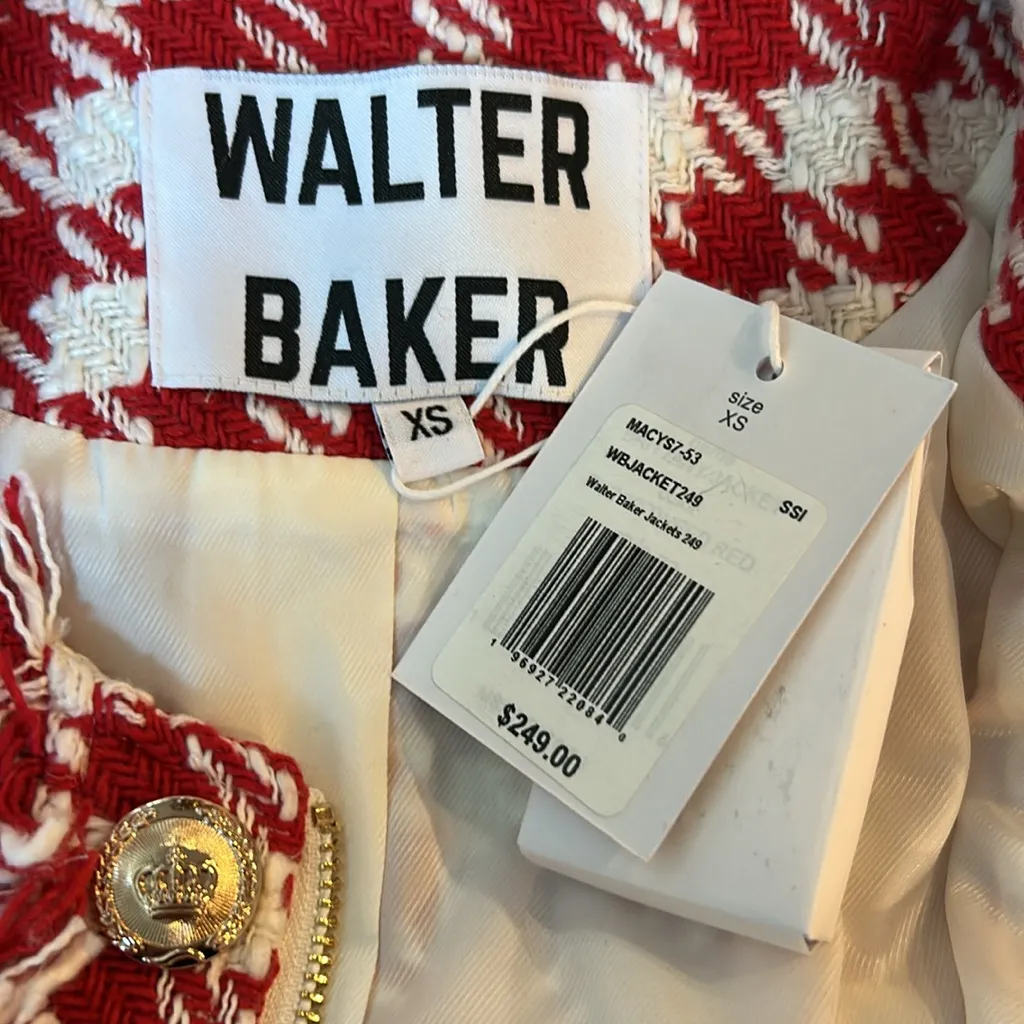 NWT Walter Baker Red and White Brittany Picnic Tweed Jacket Front Zip XS - Image 9