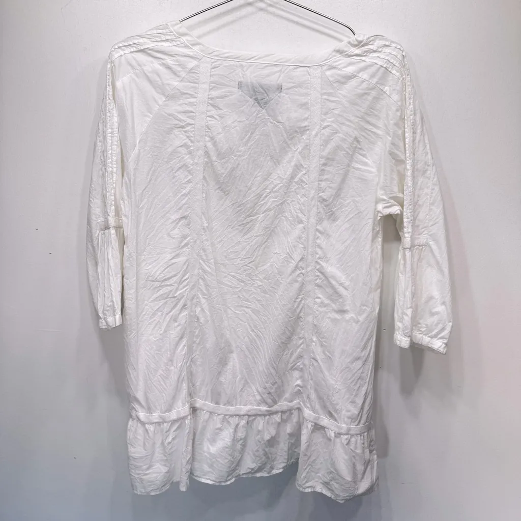 Calvin Klein White 100% Cotton Boho Popover Blouse Pleats Sequins Embroidery - Image 2