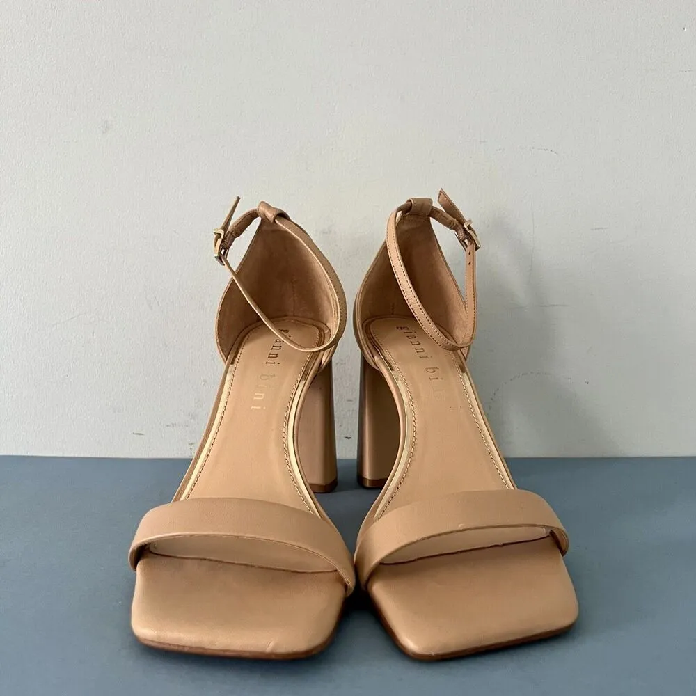 Gianni Bini Danea Two Piece Ankle Strap Beige Leather Block Heel Sandals - Image 3