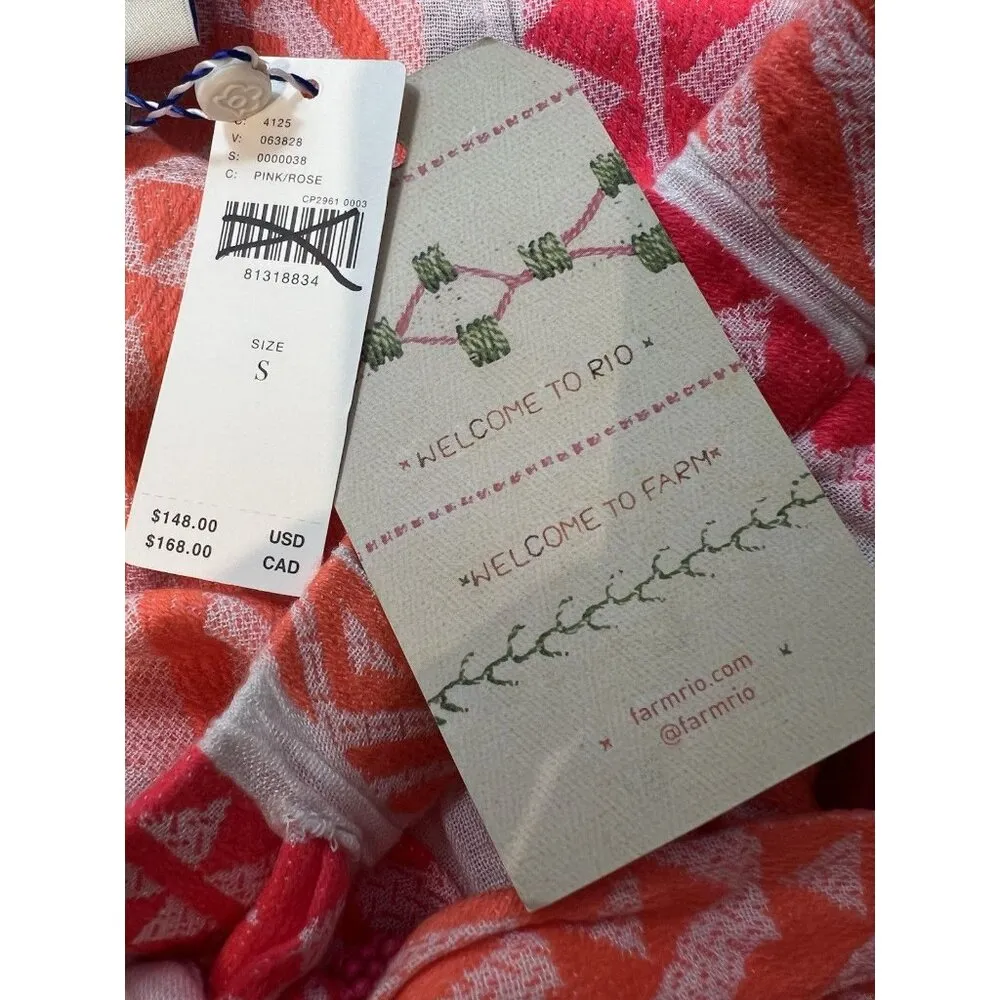 FARM Rio Anthropologie Red Embroidery Rose Printed Shorts Small Elastic Tie - Image 10