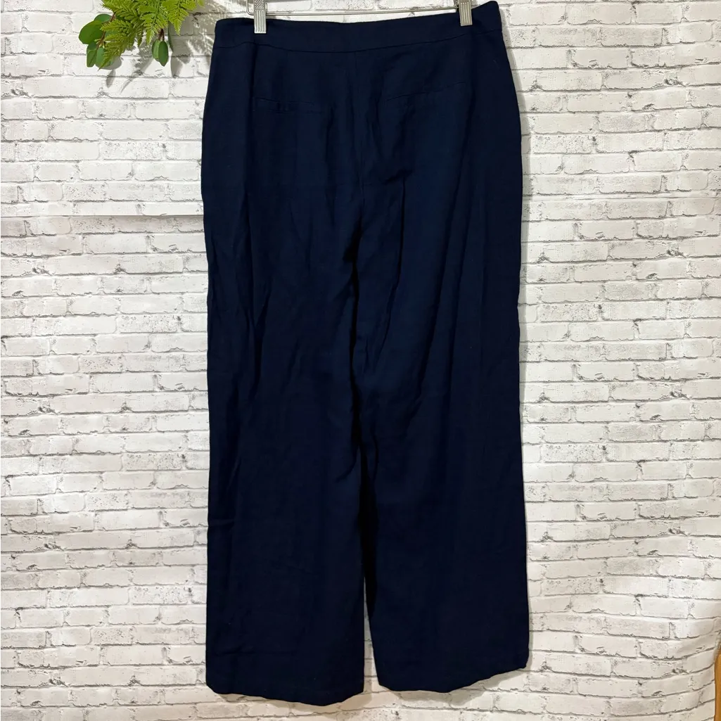 CATO Navy Blue Sailor Nautical Style Wide Leg Linen Pants PETITE - Image 4