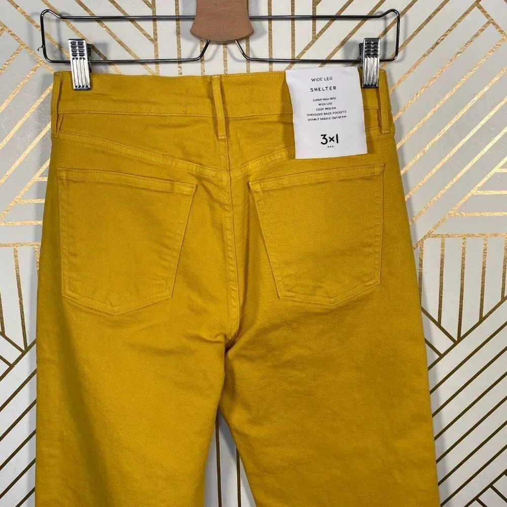 3X1 W4 Shelter Jeans Pants Wide-Leg Crop Vintage Overdyed Denim Yellow Size 23‎ - Image 8