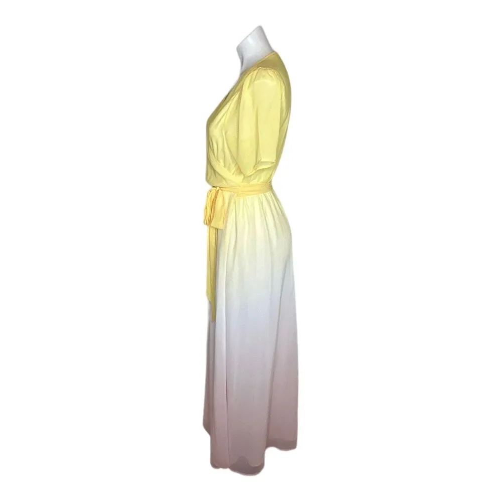 LPA The Label Yellow Pink Ombré Short Sleeve Wrap Maxi Dress 530 Sz M REVOLVE - Image 3